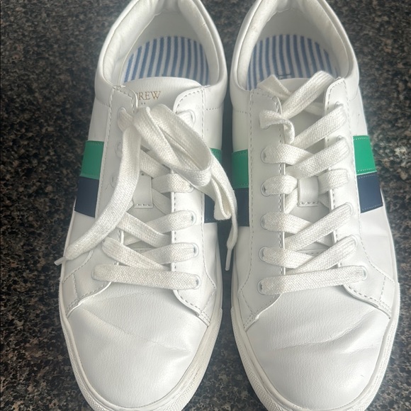 JCrew White Sneakers with Green and Blue Stripes - Picture 2 of 10